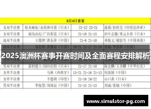 2025澳洲杯赛事开赛时间及全面赛程安排解析